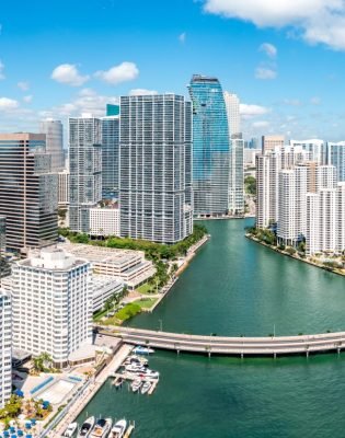 Aerial panorama of Miami, Florida. Miami is a majority-minority city and a major center and leader in finance, commerce, culture, arts, and international trade.